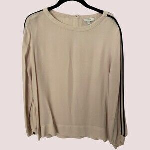 J Crew Blush Blouse with Navy Stripes along the Sleeves SZ 10